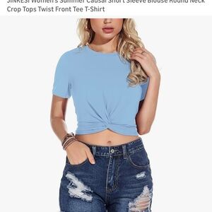 Women's Light Blue Twist Front Crop Tee